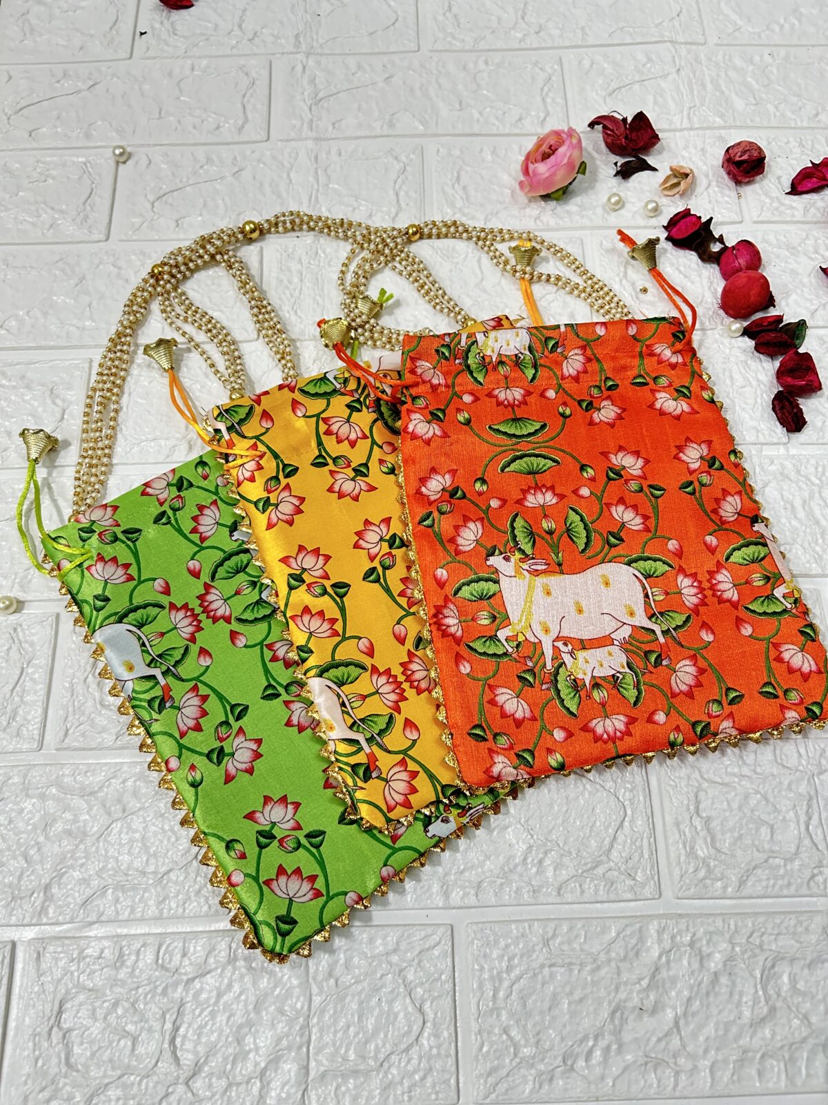 Pichwai Print Potli Bags For Return Gifts