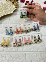 Leaf Shape Meenakari Jhumki Earrings For Mehndi Sangeet Haldi Party Return Gifts
