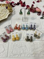 Leaf Shape Meenakari Jhumki Earrings For Mehndi Sangeet Haldi Party Return Gifts