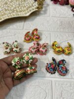 Brass Meenakari Jhumki Earrings For Mehndi Sangeet Haldi Party Return Gifts