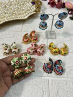 Brass Meenakari Jhumki Earrings For Mehndi Sangeet Haldi Party Return Gifts
