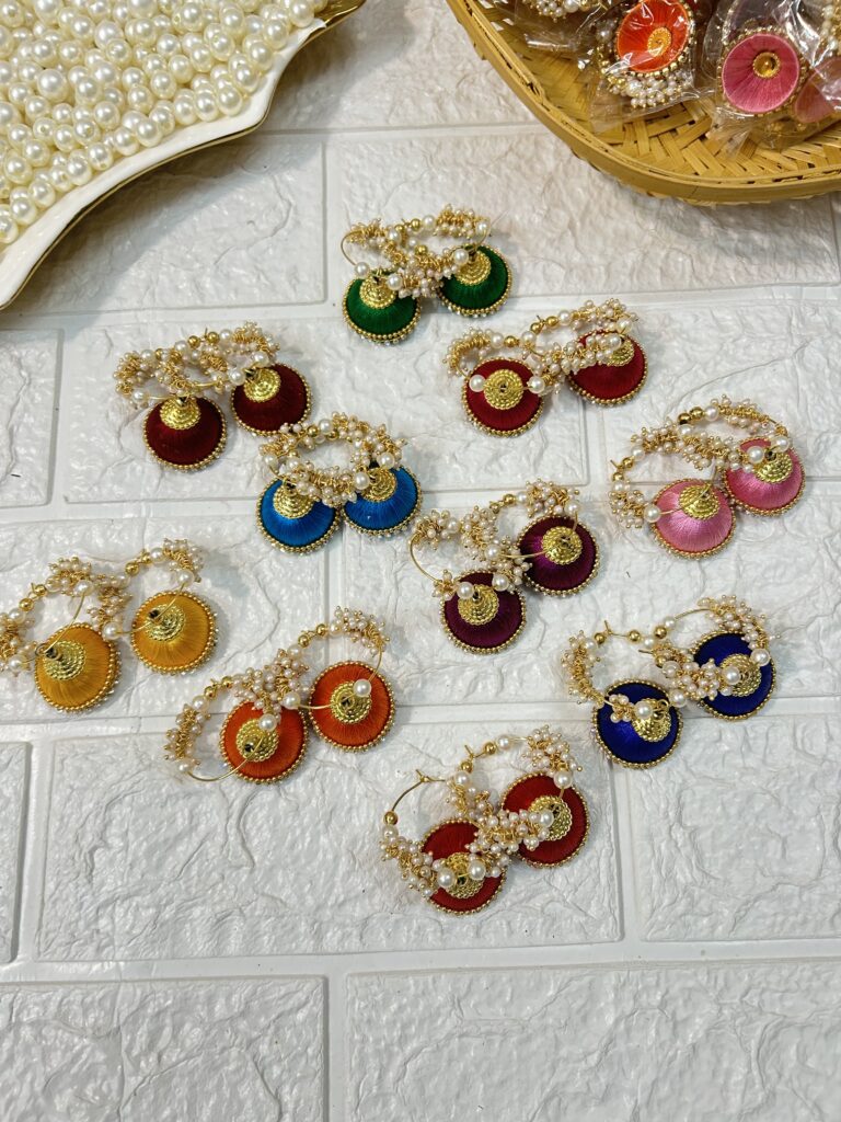 Silk Thread Hoop Earrings Mehendi Sangeet Return Gifts
