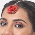 Red Floral Maang Tikka For Mehendi Haldi Gifts