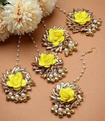 Gota Yellow Maang Tikka