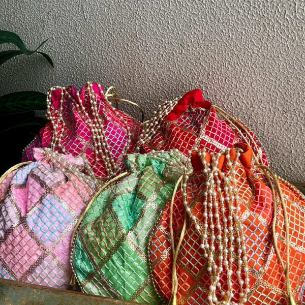Checks Embroidered Potli Bags Wedding Mehendi Return Gifts