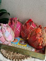 Checks Embroidered Potli Bags Wedding Mehendi Return Gifts